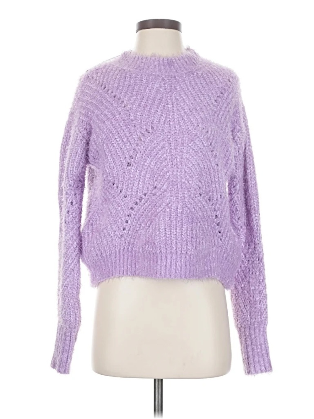 Aqua Lavender Textured Fuzzy Knit Sweater